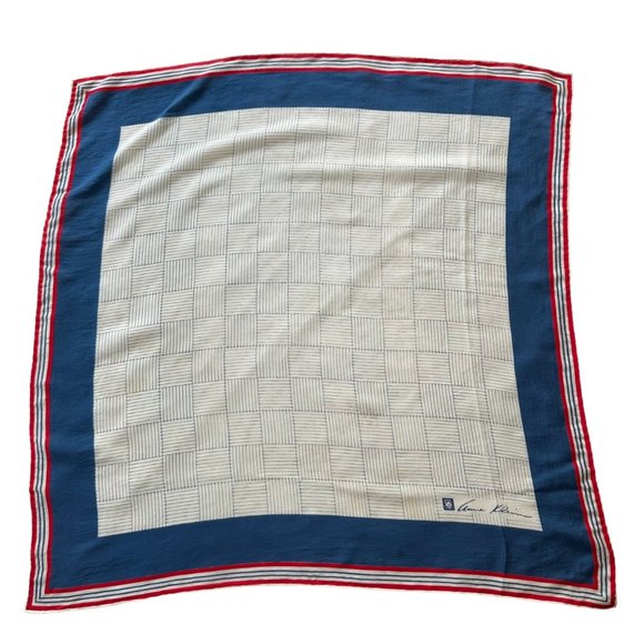 Vintage 80s Anne Klein Silk Square Tailored Square Print Geometric Blue Red - Picture 2 of 6